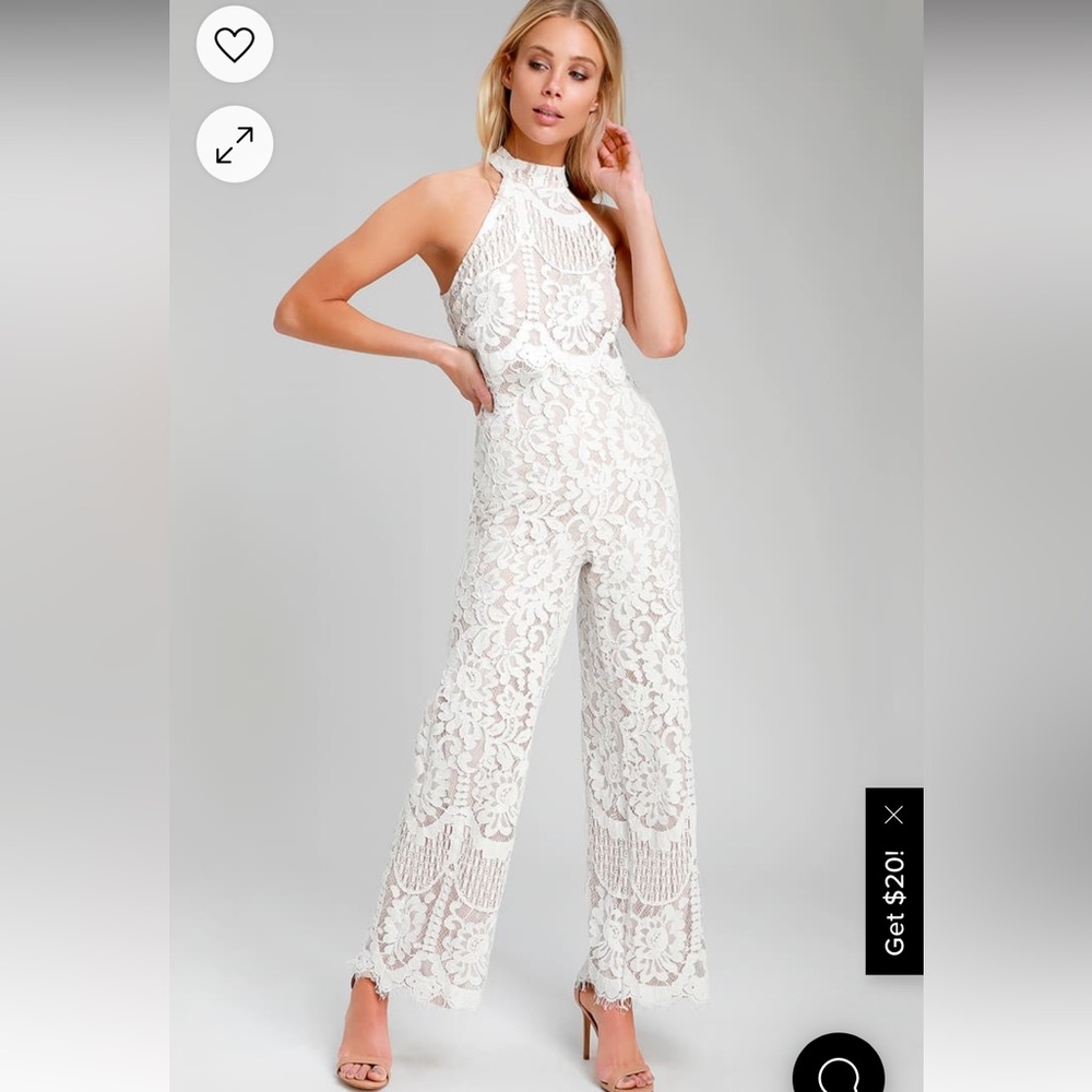 Lulu’s- Britney White Lace Halter Jumpsuit